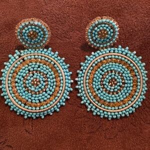 Boho handmade dangle earrings. Seed bead and crystal round drop earrings